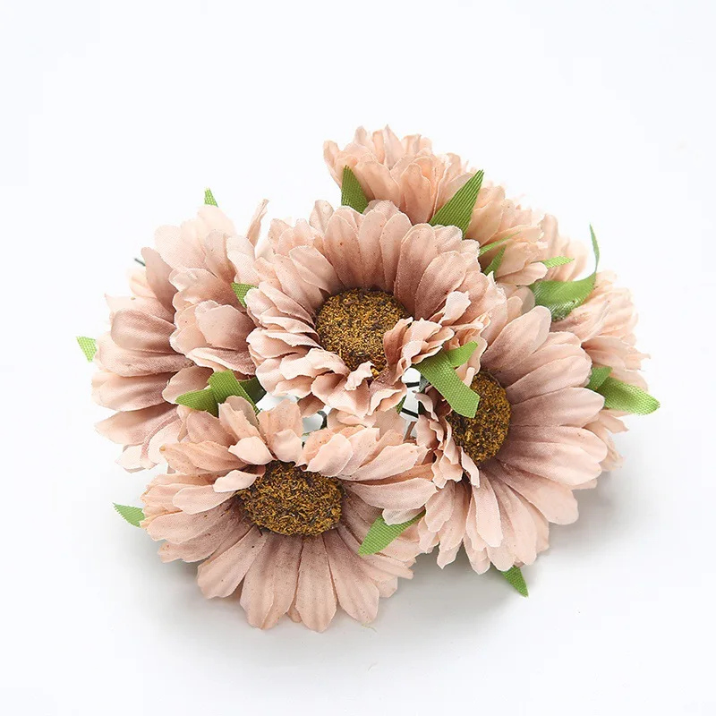 

6 Pcs Artificial Flower Bouquet Gerbera Flower Wedding Decoration DIY Wreath Gift Box Scrapbooking Craft Fake Flower