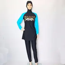 Принт мусульманский купальный костюм Для женщин девочек мусульманские купальники полное покрытие скромный исламическое плавание, Корректирующее белье больших Размеры muslimsk badedrakt