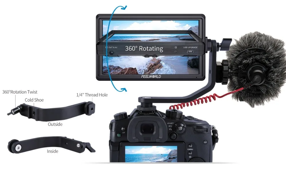 FEELWORLD S55 5,5 дюймов ips на камеру поле DSLR монитор фокус помощь 1280x720 поддержка 4K HDMI вход выход DC включает Наклонный рычаг