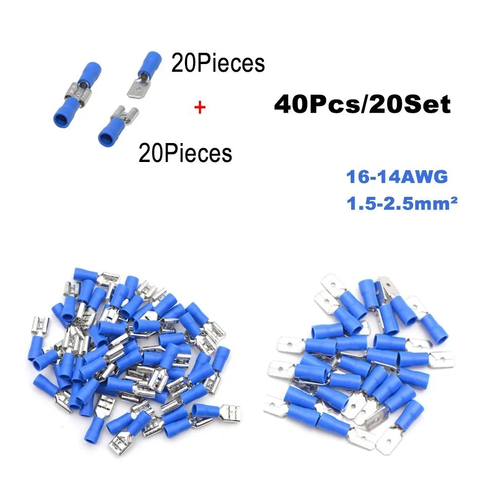 40 штук 20 компл. пуля флаг провод электрический разъем Мужской Женский обжимной изоляция кабеля нейлона терминалы FRD MPD автомобиля Терминатор - Цвет: FDD MDD BLUE 20SET