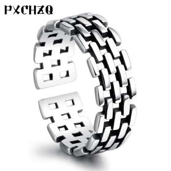 

Male and female jewelry fashion Thai silver color ring retro brick watch chain Europe and the United States fashion Ring