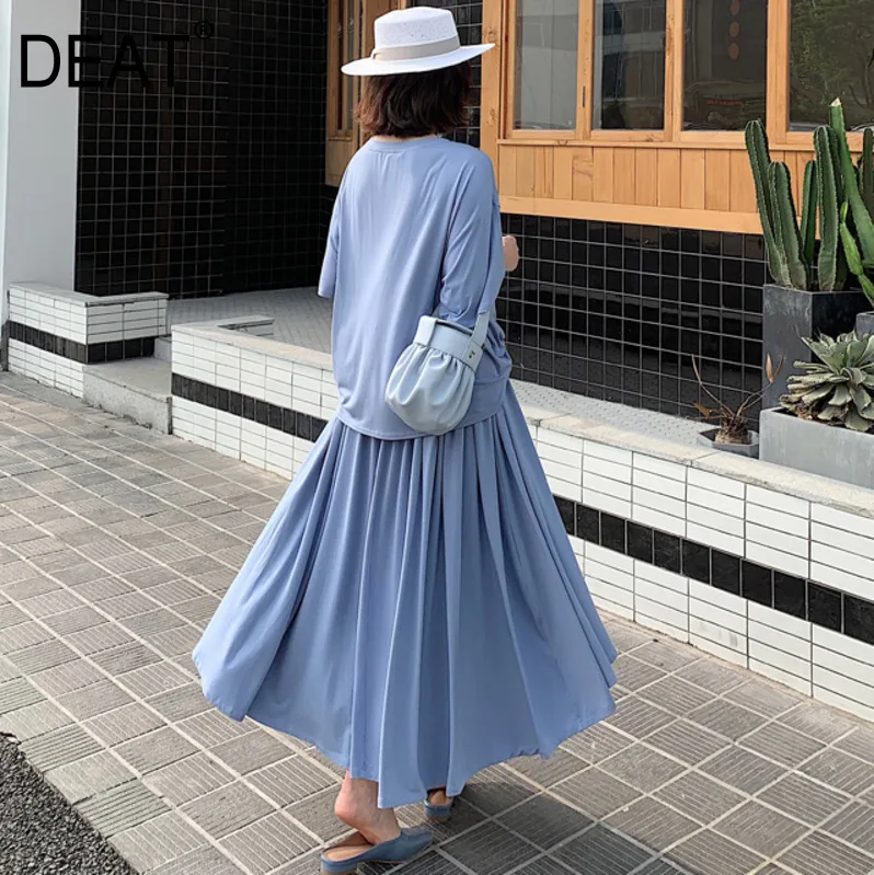 

DEAT 2019 summer new O-Neck Pullover short sleeve female T-shirt +Casual skirt Ladies clothing women suit Two-piece set QH36401