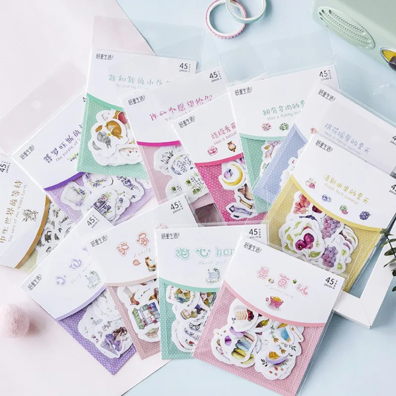 

45pcs Cute animals flowers plant adhesive paper sticker children diy Handmade Gift Card photo album Scrapbook decoration sticker