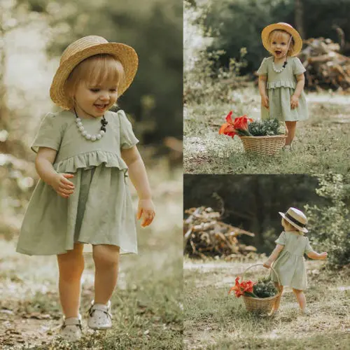 

Baby Girl Short Sleeve Green Princess Dress Kid Baby Party Dresses Clothes