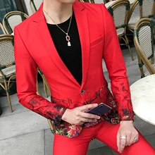 Костюмы для мужчин s синие цветочные костюмы с принтом мужские s вечерние платья Красный смокинг Slim Fit мужские модные костюмы дизайнерский сценический костюм Клубные наряды