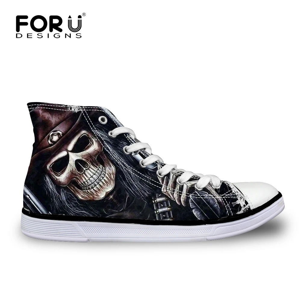 FORUDESIGNS Classic Men's Punk Rock Skull Style High-top Vulcanize Shoes Casual Lace-up Canvas Shoes for Men Students Flat Shoes FORUDESIGNS Classic Men's Punk Rock Skull Style High-top Vulcanize Shoes Casual Lace-up Canvas Shoes for Men Students Flat Shoes