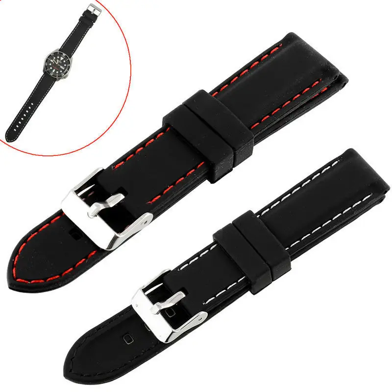 

1 PC Mens BoysSilicone Rubber Watch Straps Bands Waterproof 20mm 22mm 24mm