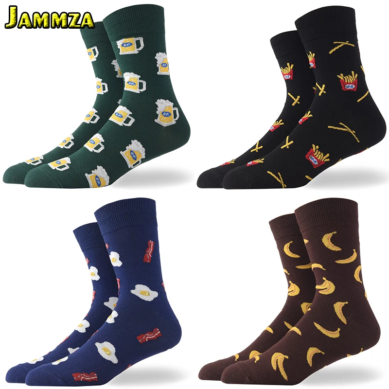 

1 Pair Casual Cotton Europe Men Socks Fashion egg banana beer Pattern Cartton Food Socks Male Skateboard Harajuku Creative Meias