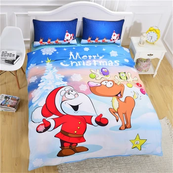 

Cartoon Children Bedding Set Bedclothes Pillowcases US Twin Kid Bed Linens Christmas Santa Claus Duvet Cover Set for Guest Room