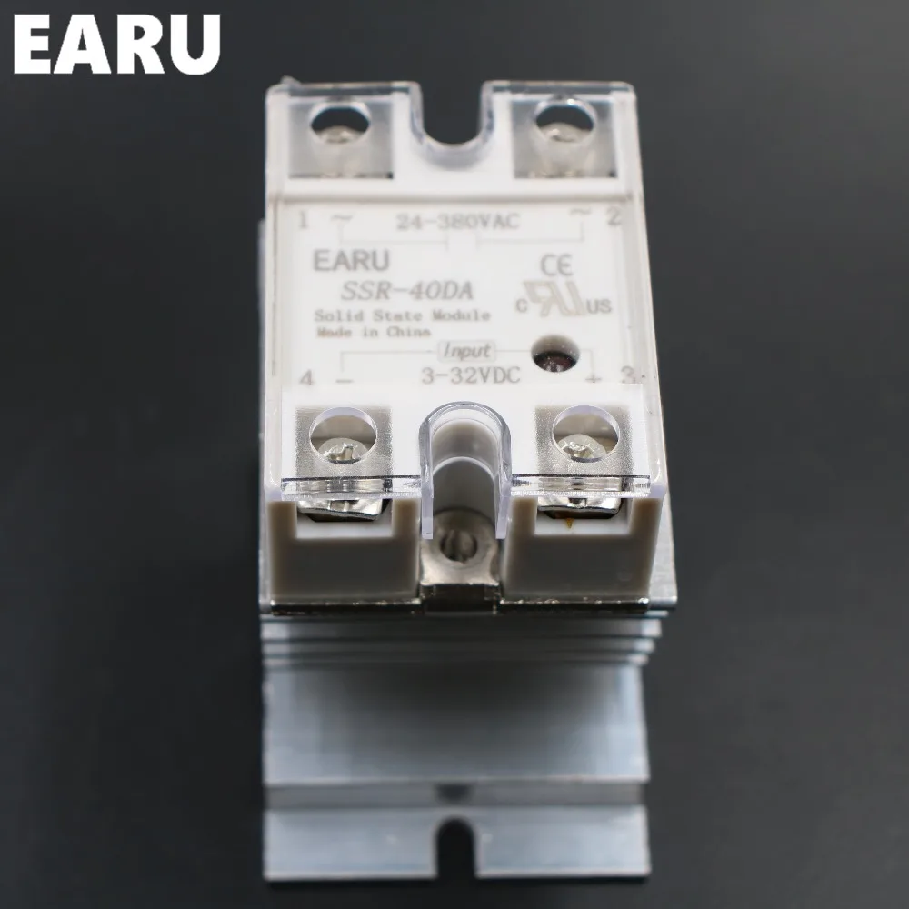 

1 pc SSR-40DA Solid State Relay Moudle SSR-40 DA 40A with Plastic Cover+1 pc Aluminum Heat Sink Dissipation Radiator Combination