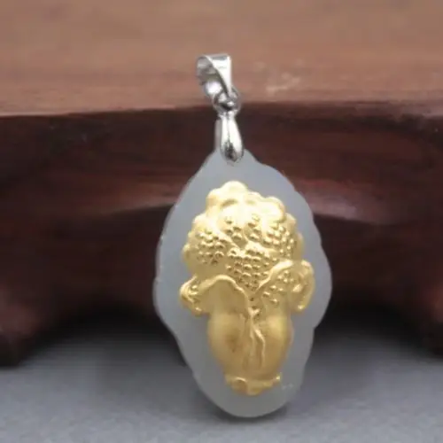 

Certified Natural Hetian Jade (Nephrite) 999 Yellow Gold Cabbage Figure Pendant