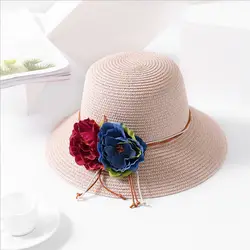 XINCAI 2018 Новый Для женщин пляжные розовый шапка леди цветок украшение Кепки летняя шляпа солнца Красивая Для женщин соломенная шляпа пляж