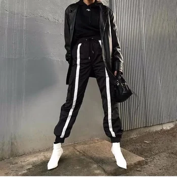 

Harajuku Women Pants Capri Black Reflective High Waist Loose Trousers 2019 New Grunge Style Casual Streetwear Cargo Pants Unisex