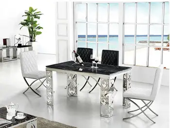 Stainless steel minimalist modern marble dining table and 6 chairs 3