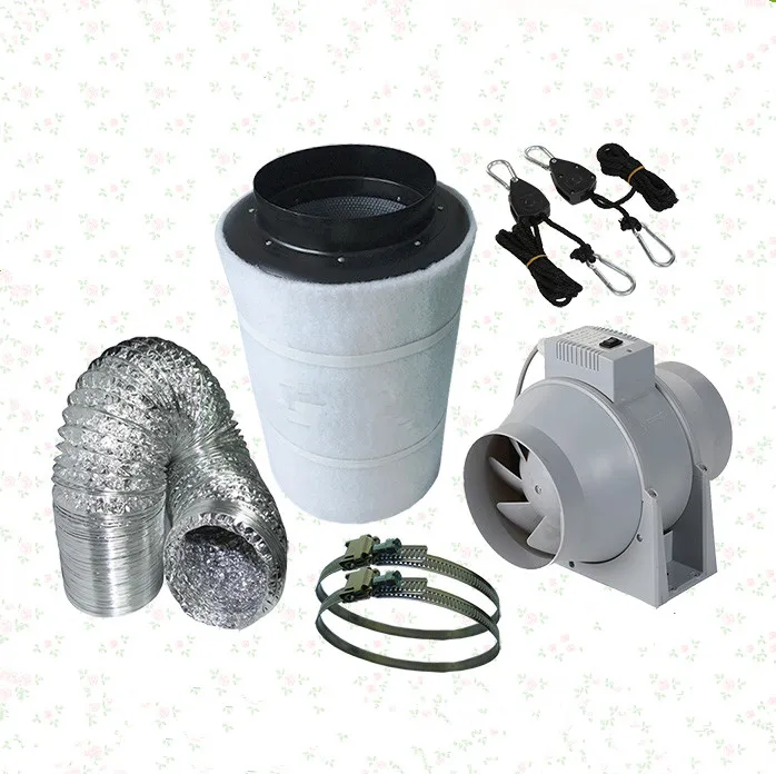 4 Inch Double Speed Mix Flow Plastic Inline Fan & Carbon Air Filter