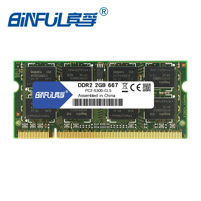 Binful DDR2 4GB(2 шт X2GB) 667mhz PC2-5300 Двухканальный для лэптоп ноутбук память memoria Ram 1,8 V