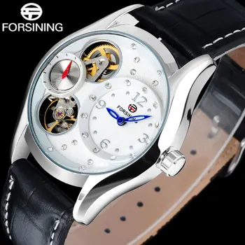 

FORSINING 2017 Popular Brand Woman Watches Business Quartz Wristwatches Skeleton White Dials Beautiful Rhinestone Leather Band