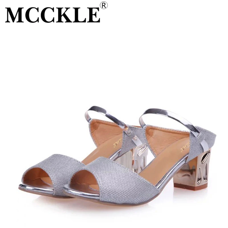

MCCKLE 2017 Fashion Womens Shoes Summer Peep Toe Sandals High Heels Slip-on Comfortable For Woman Non-Slip Sequined Shoes Sexy