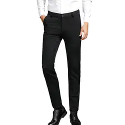 Мужские новые модные однотонные тонкие деловые Брюки повседневные черные на молнии Длинные Полиэстеровые брюки для официального костюма