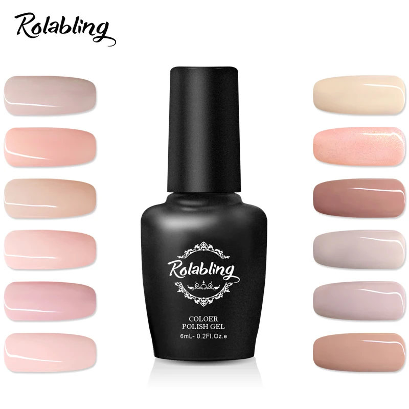 

Rolabling 12 Nude Colors Nail Gel Polish 6ml Gel Vernis Lacquer Top Base Coat Manicure UV LED Lamp Soak Off Polish Glue Lacquers