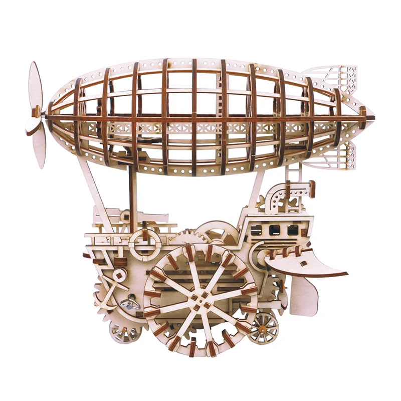 

Robotime DIY Moveable Airship Model Building Gear Drive By Clockwork 3D Puzzle Assembled Wooden Educational Toy for Children