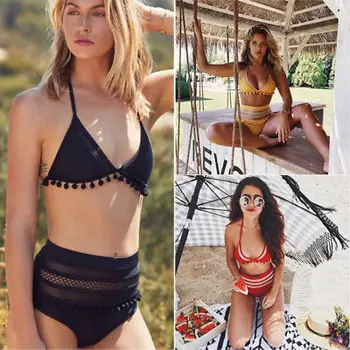 

Sexy Women Tassel Bikini Set Bandage Push-Up Padded Bra Brazilian Swimwear Swimsuit Bathing