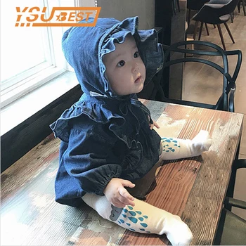 

2019 Autumn Baby Romper Cowboy Conjoined Clothes Long Sleeves Lovely Girls Flying Sleeves Baby Girl Clothes +Hat 2Pcs Twins Baby