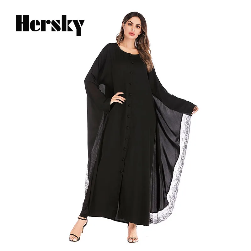 Модные женские свободные мусульманское платье abaya Сетчатое сшитое мусульманская