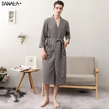 DANALA Autumn Warm Cotton Sleepwear Men Robe Kimono Long Sleeve Casual Bathrobe Night Wear