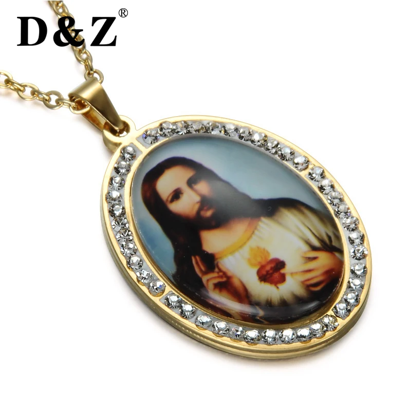

D&Z Jesus Bless Cross Necklace Gold Color Pave Crystal Stainless Steel Jesus Pendants Necklaces For Christian Jewelry