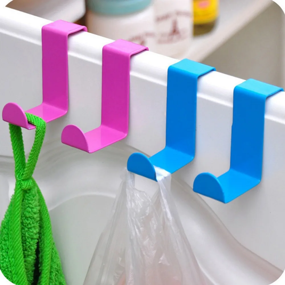 2Pcs Fashion Stainless Over Door Hook Cabinet Clothes Bag