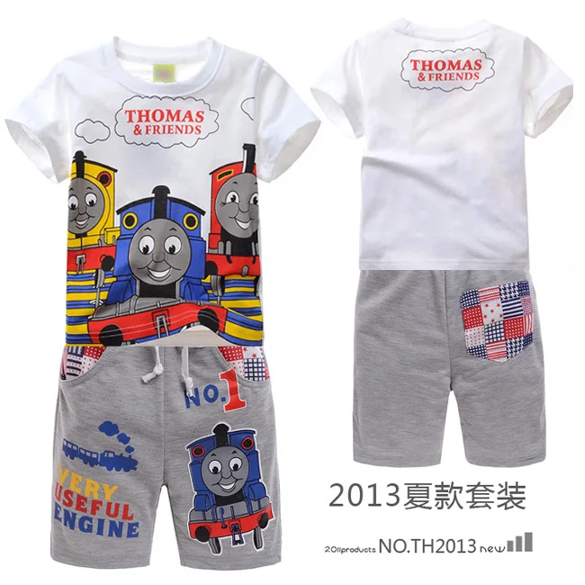 

cartoon train set boys summer clothing set kids short sleeve t shirt jacket train clothes
