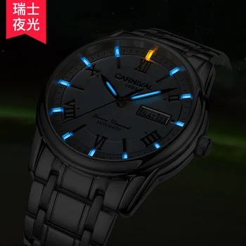 

Carnival Tritium T25 luminous Double calendar automatic mechanical watch men luxury brand watches waterproof clock uhr C8802-1
