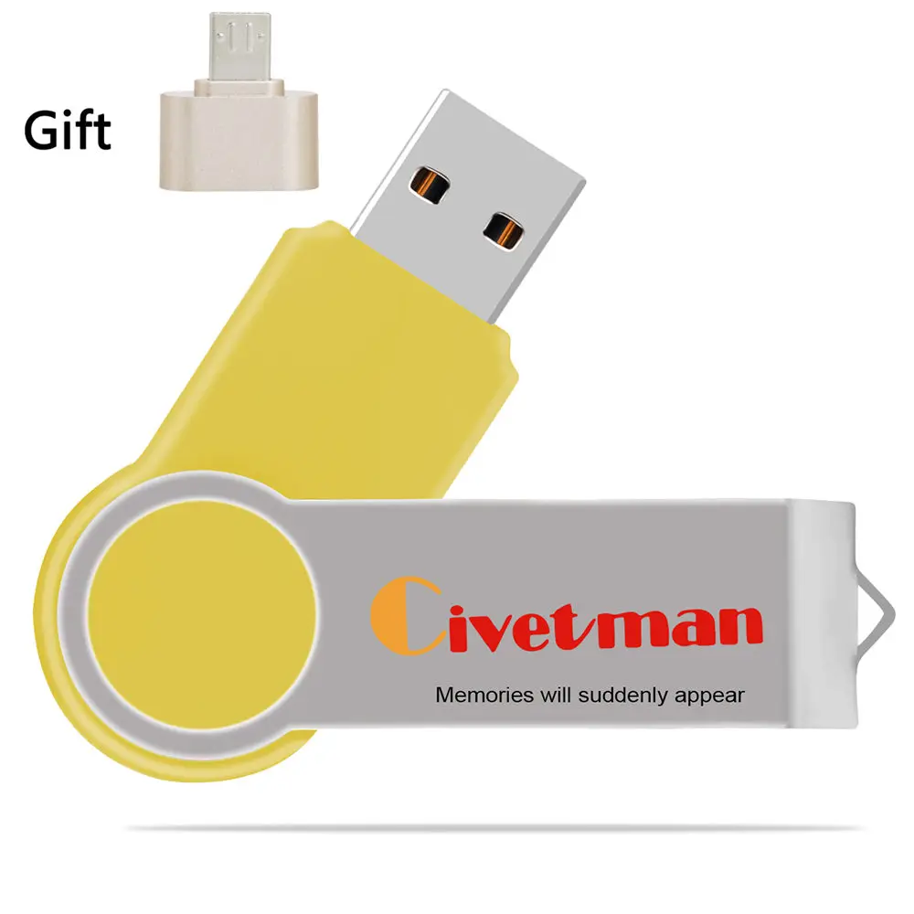 USB флеш-накопитель 32 ГБ, металлический USB 2,0, флеш-накопитель 64 ГБ, флеш-накопитель H2testw, мини-флеш-накопитель 8 ГБ, карта памяти, диск 16 Гб с OTG - Цвет: Цвет: желтый