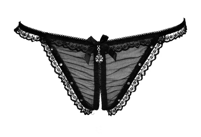 

Women's Sexy Lingerie hot erotic Open Crotch Panties Lace transparent underwear crotchless Sexy g-string With bow and Pendant