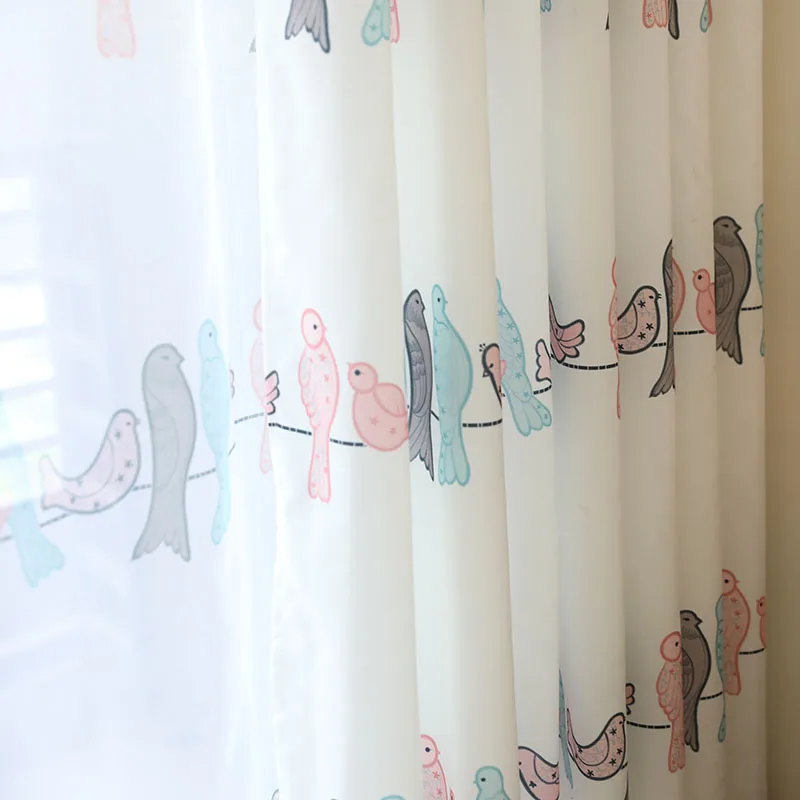 Синие печатные птицы детские шторы для спальни дети занавески s гостиной Тюль
