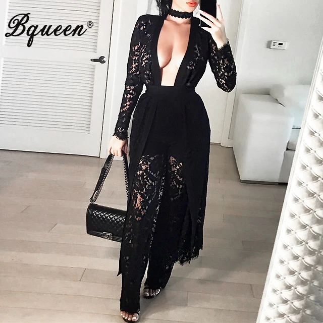 black lace pants suit