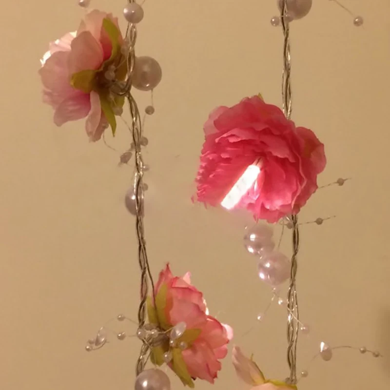 Светодиодный Цветок розы с украшением из бисера luces сказочные гирлянды вечерние, свадебные, рождественские, сказочные украшения 2 м 20 светодиодный s счастливое событие