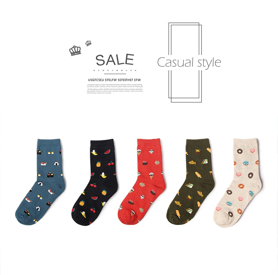 2018 Hot New Korean Fresh Fruits Socks Cute Fruit Print Women's Sock Comfortable Cotton Embroidery Kawaii Funny Cartoon socks (9)