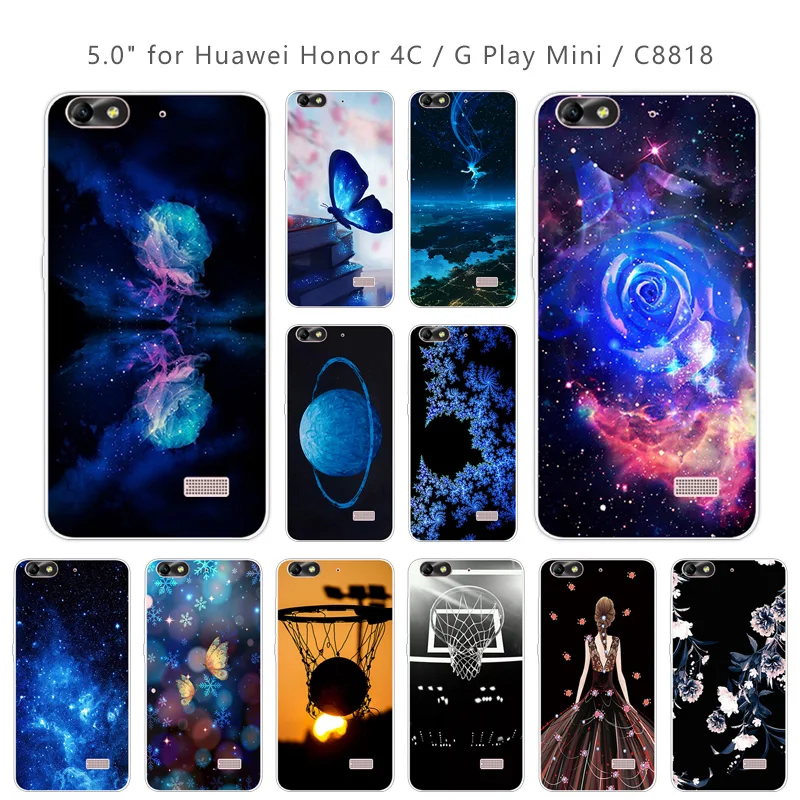 Для Huawei Honor 4C/G Play Mini Синий Мягкий силиконовый чехол для 4C Capa Full Skull Phone Fundas