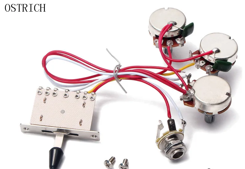 Guitar Wiring Harness Prewired 3x 500k Pots 1 Volume 2 Tone Control