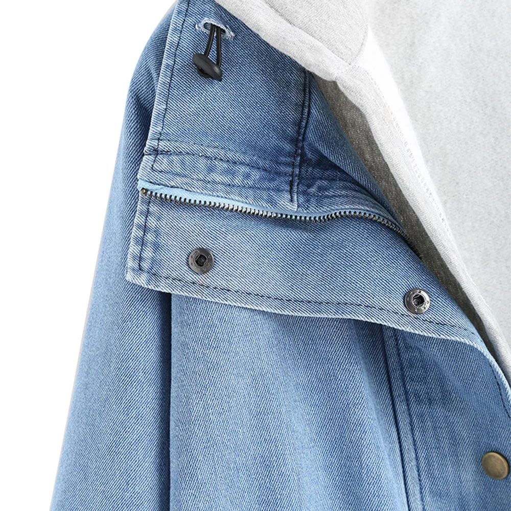 Button Up Denim Jacket And Hooded 2 Pieces 4XL Women Jean Plus Size Autumn Women Coat 2018 New Fashion Casual Jean Coat