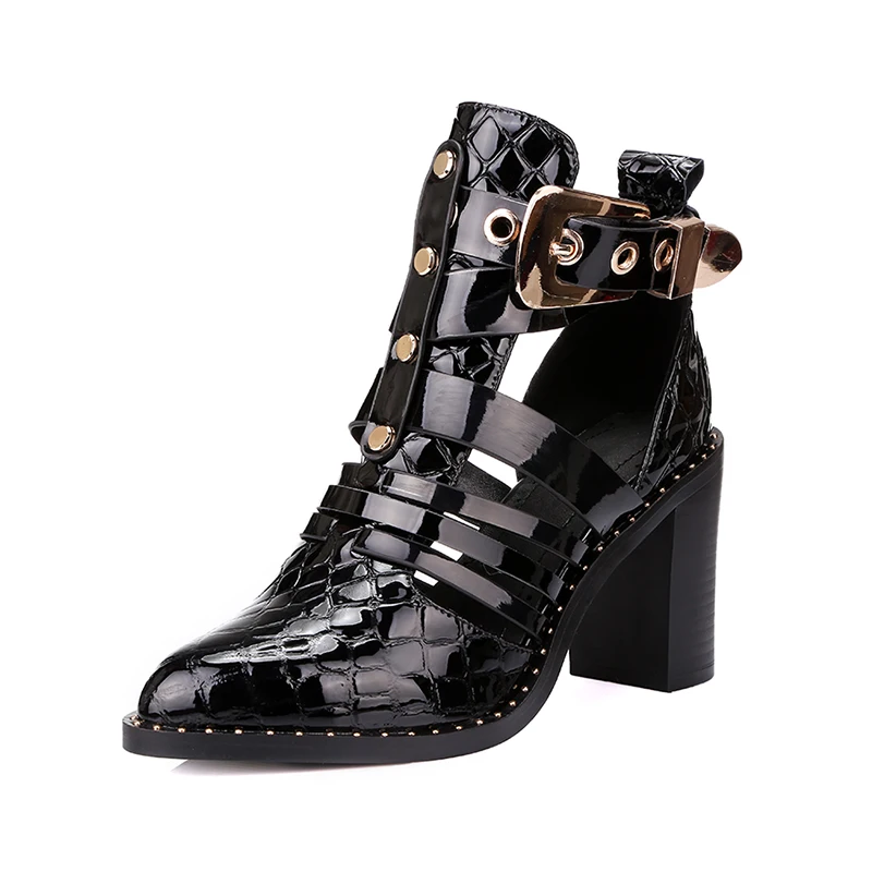 SARAIRIS/натуральные кожаные классные ботинки черного цвета из коровьей кожи; женская обувь на высоком каблуке-шпильке; женская обувь с металлическим украшением - Цвет: Черный