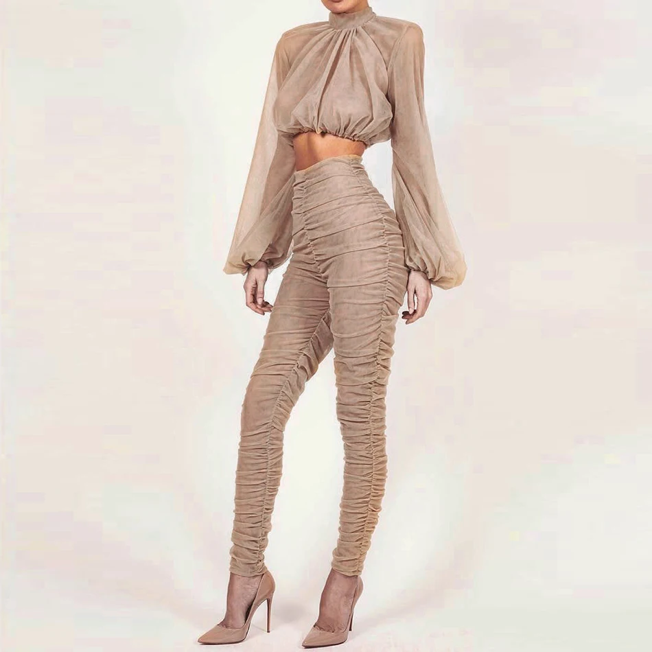 Set Lápiz Top Camisa Y 2 Mujeres dos Las Manga 2018 De piezas Pantalones Nuevas Falda Larga xnwZpT1q16
