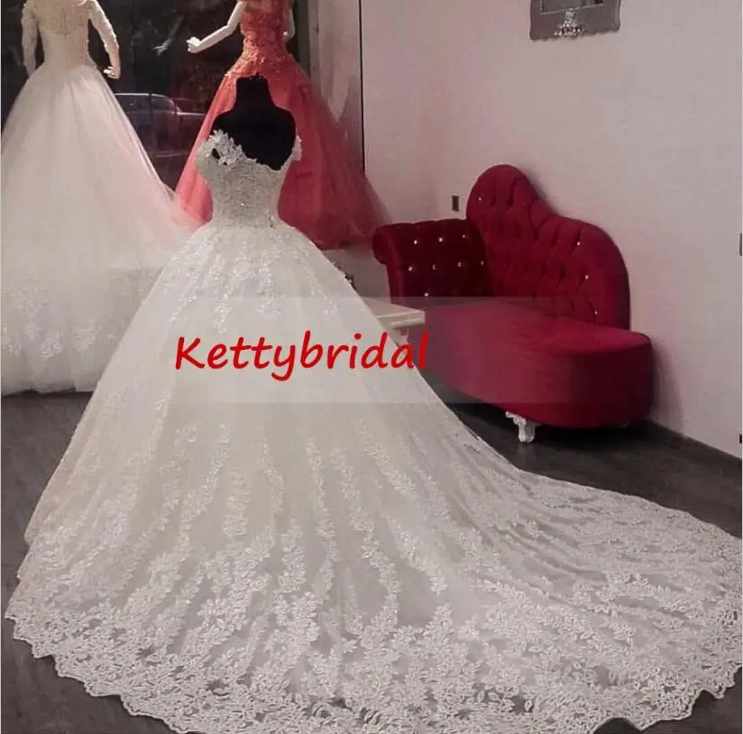 Vestido de Noiva 2019 свадебное платье принцессы с открытыми плечами Аппликация Кружева Милая Пышное Бальное Платье Свадебное Платье