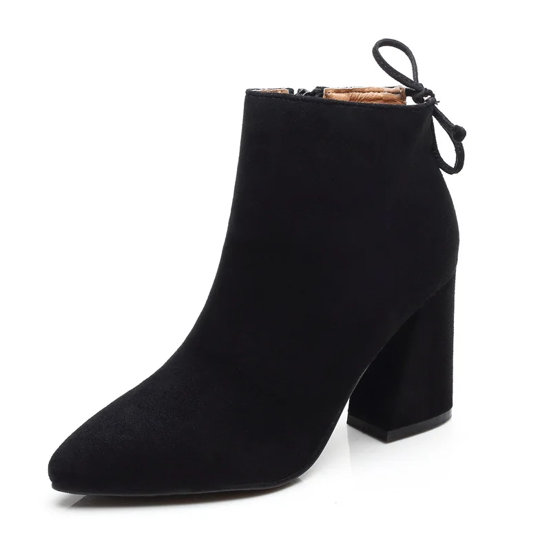 

2018 autumn and winter pointed thick with foreign trade models high-heeled explosions cashmere women's boots black ljj 1121