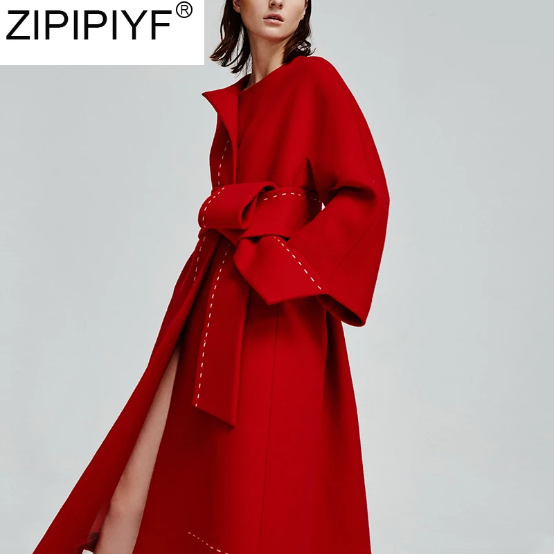 

2018 Fashion Women Coat Long Wool Blends Overcoat Women O-Neck Long Sleeve Wool Coats High Quality Overcoat Fashion Trench C3249