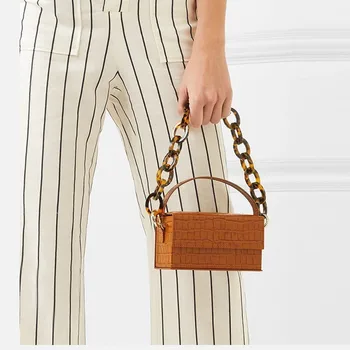 

2020 New Spring Summer Fashion Women Bags Acrylic Chains Shoulder Bag Double Straps Pu Leather Crocodile Grain Handbags OC677