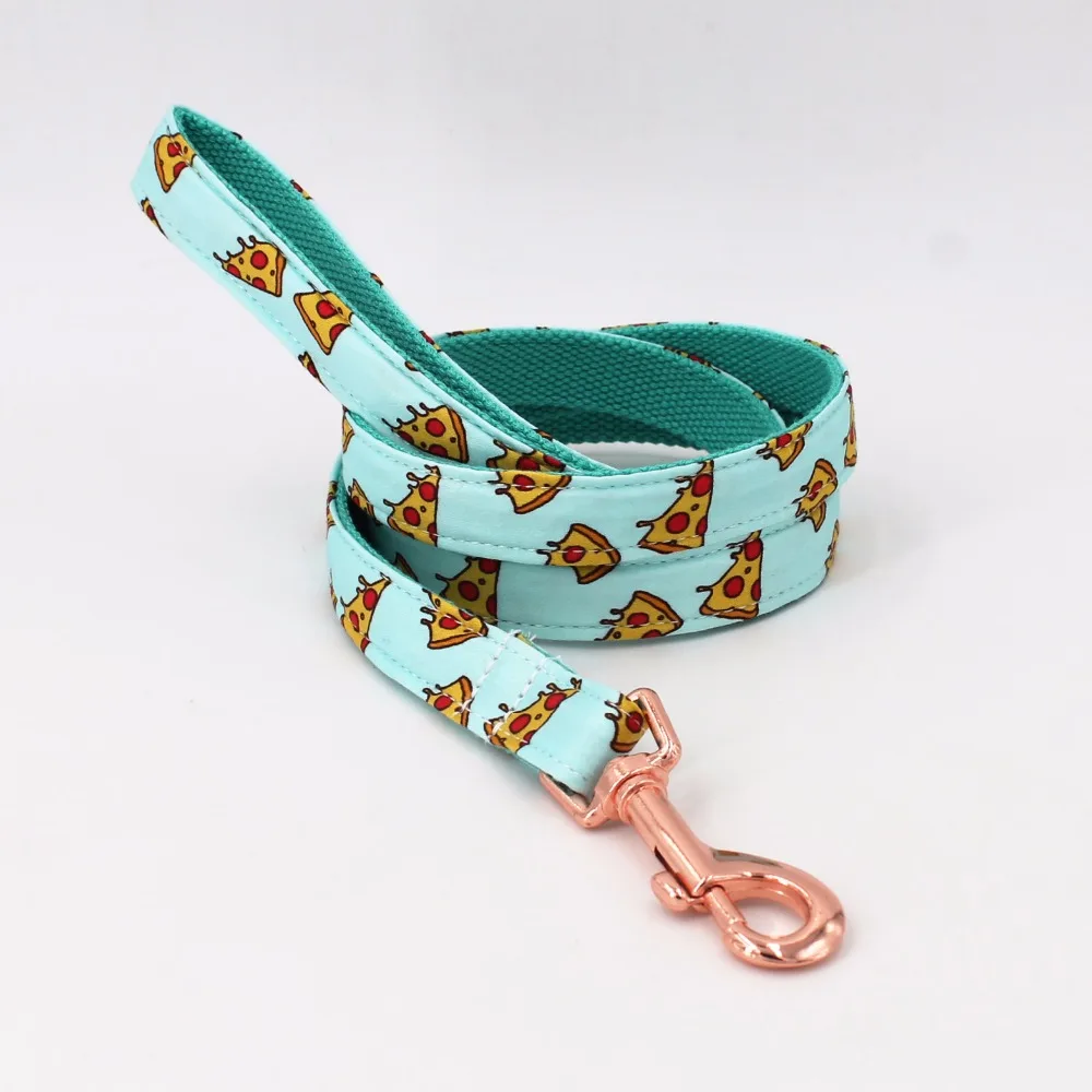 Популярный собачий ошейник с рисунком пиццы и поводок с галстуком-бабочкой для больших и маленьких собак, хлопковый тканевый ошейник с металлической пряжкой цвета розового золота