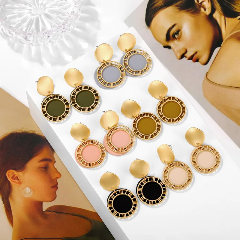 

2019 Fashion Multilayer Round Pendant Earrings Creative Round Roman Numeric Statement Drop Earrings for Women Jewelry Wholesale